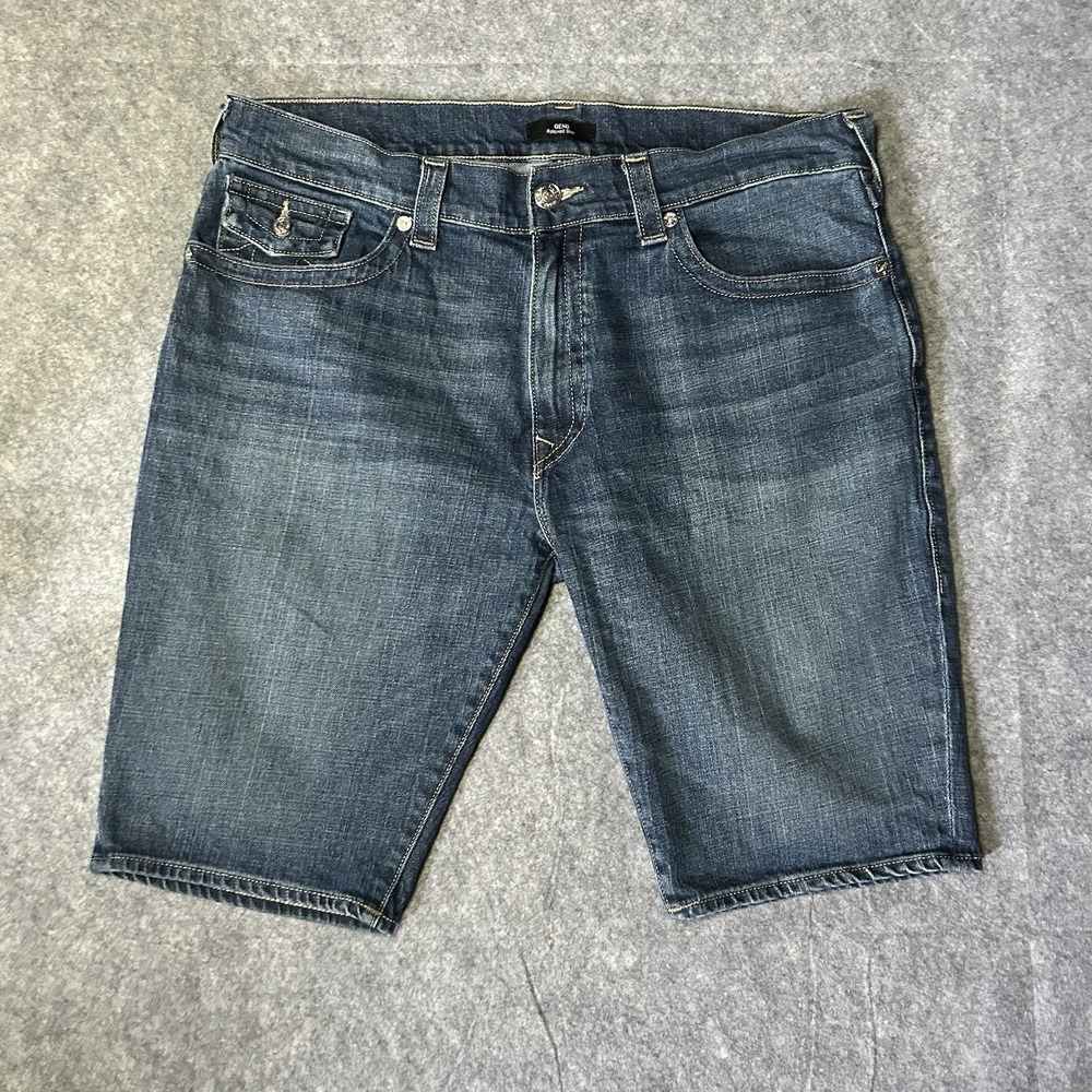 True Religion Men's 38 Geno Relaxed Slim Denim Jorts Shorts Whiskers - Picture 1 of 12